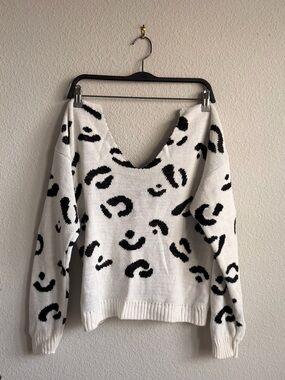 Leopard Print Tie Back Open Back Sweater S/M Boohoo